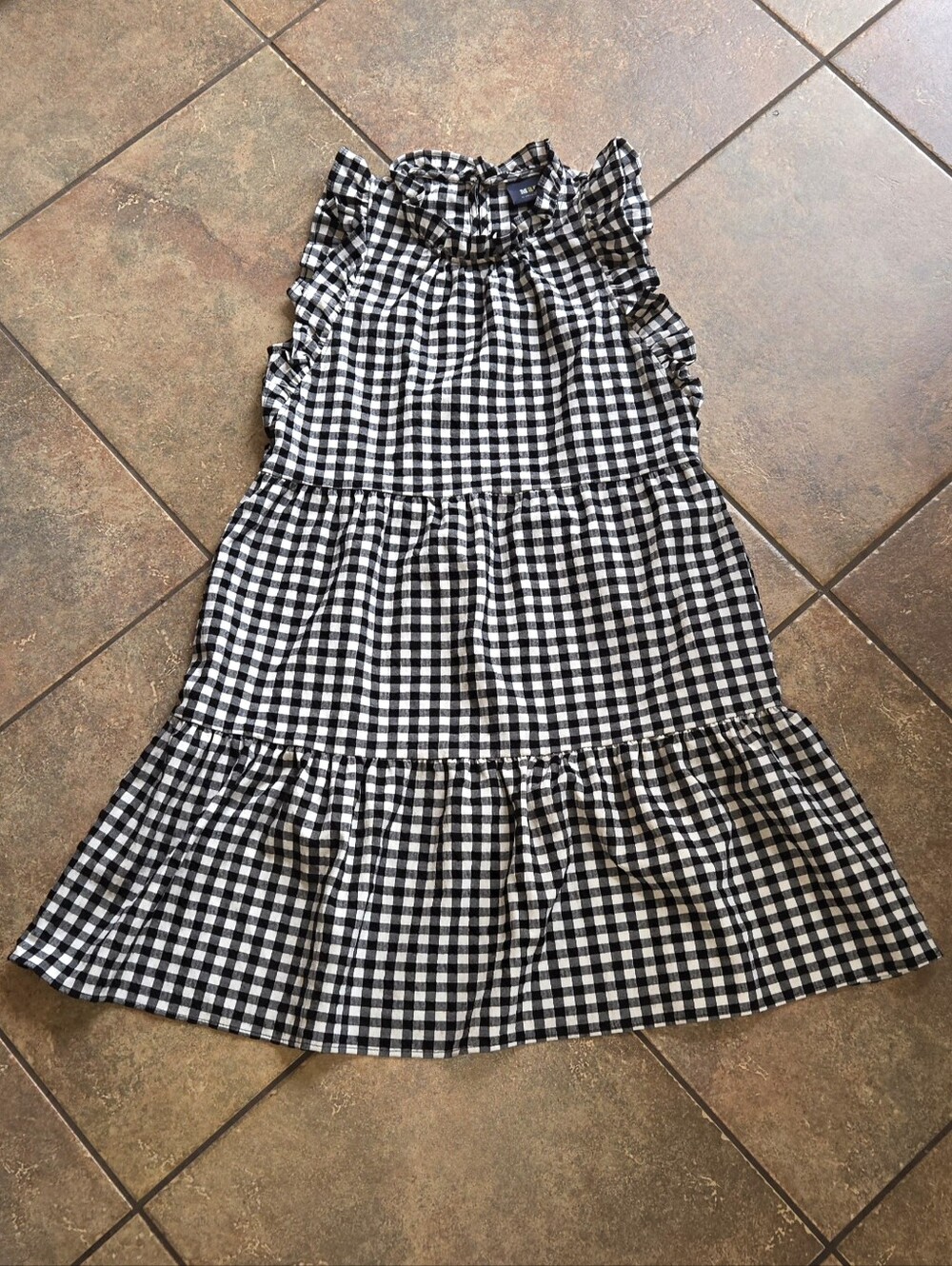 Maeve by Anthropologie Black White Gingham Ruffle Tiered Mini Dress XS